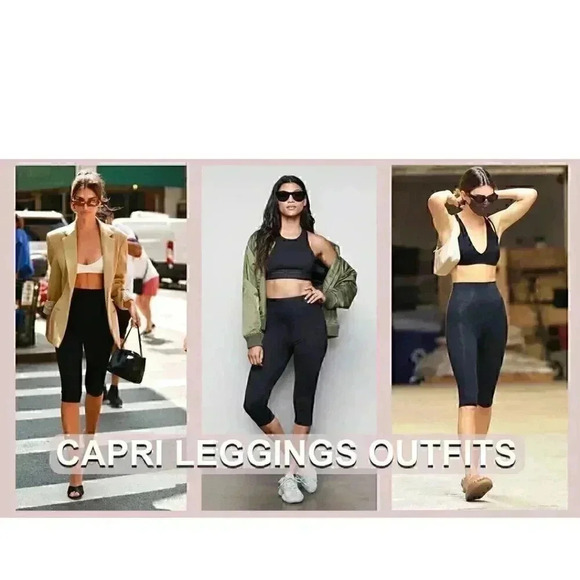 NWT - Retro Gong Faux Leather High Waisted Capri Leggings  with Pockets - Size M - Picture 8 of 9